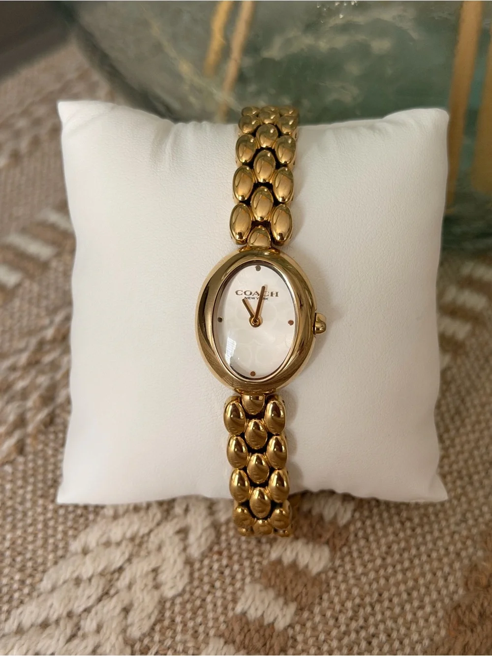 Coach Gold-Tone Oval Bracelet Watch with Mother-of-Pearl Dial